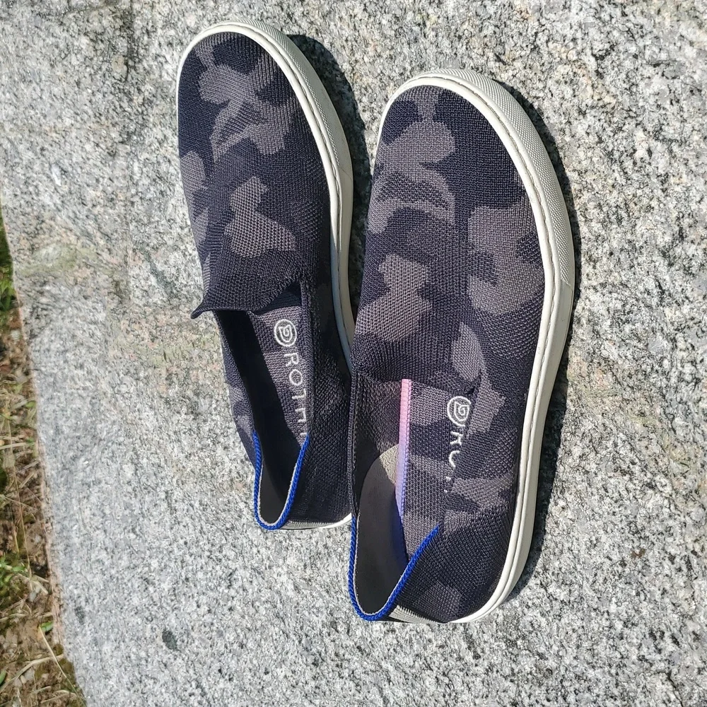 Rothy's Black and Blue Sneakers with Modern Camo Design Size 7